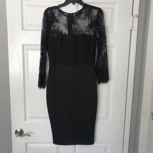 Black Lace Detail Midi Dress